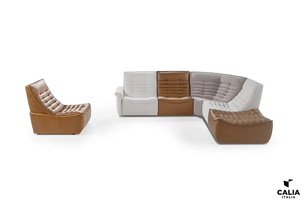 Реклайнерный секционный диван из кожи и ткани Calia Italia Fox Trot Relax PREMIUM 1063_R фабрика Calia Italia из Италии. Фото №5