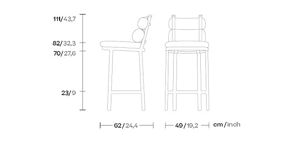 Барный стул с обитой спинкой из ткани KETTAL HIGH UPHOLSTERED FABRIC STOOL ROLL KS2300300 фабрика KETTAL из Италии. Фото №3