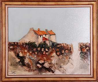 Картина современного итальянского живописца  холст, масло   art. AM9              Дом на камнях фабрика  из Италии