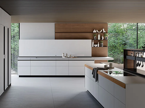 Кухня из стекла матового облачного белого цвета VALCUCINE Genius Loci фабрика VALCUCINE из Италии. Фото №1