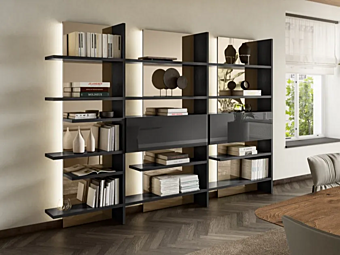 Открытая деревянная книжная полка с встроенной подсветкой LAGO Pentagram 1457 фабрика LAGO из Италии