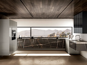 Кухня с настенным креплением из мрамора и стекла LAGO Linear 36E8 фабрика LAGO из Италии